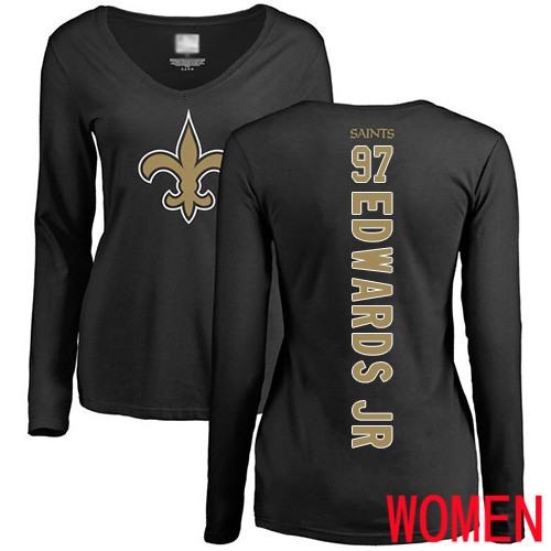 New Orleans Saints Black Women Mario Edwards Jr Backer Slim Fit NFL Football #97 Long Sleeve T Shirt->nfl t-shirts->Sports Accessory
